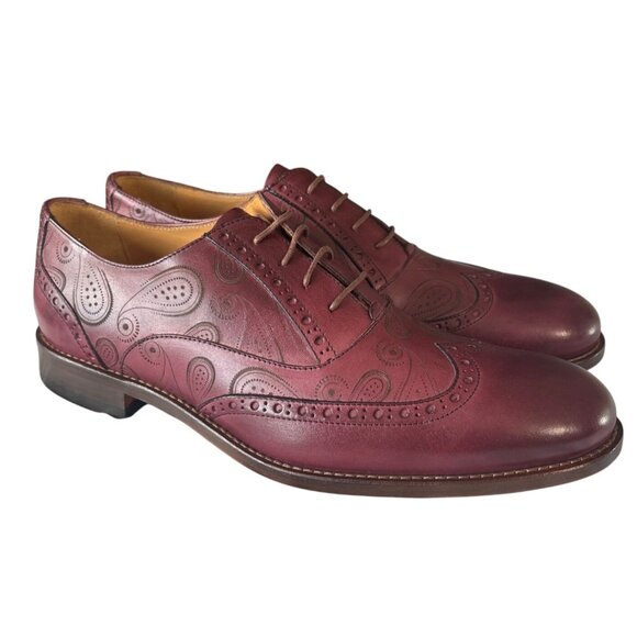 Paul Fredrick Mens US 10.5 M Oxford Wingtip Dress Shoes Burgundy Leather